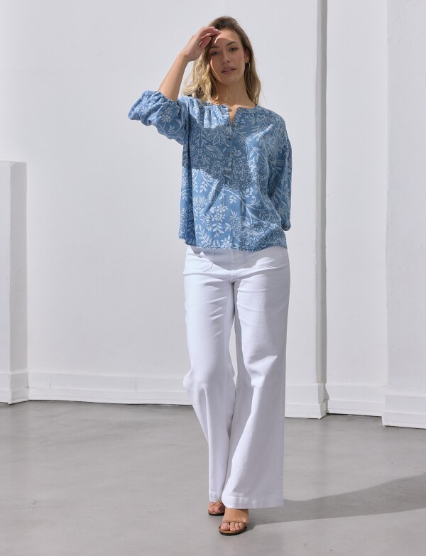 Blusa Lyocell Boton Printed AZUL/MULTI