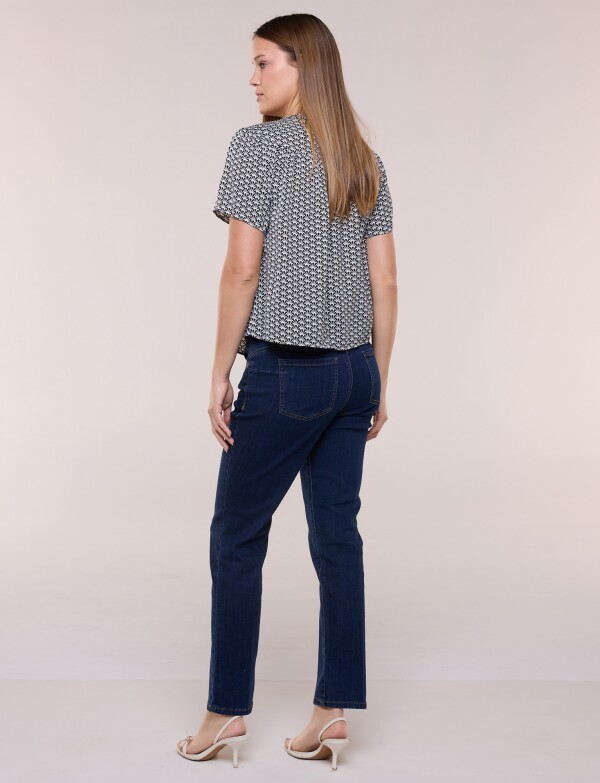 Blusa Estampada Con Escote Gota Y Lazo NEGRO/BLANCO