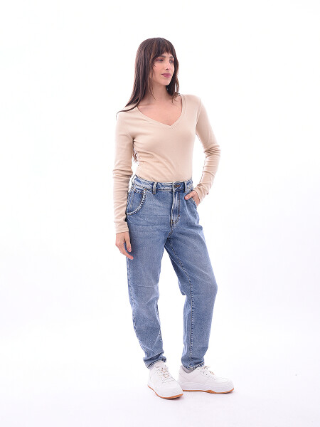 REMERA BASICA PETRA RIBB BEIGE