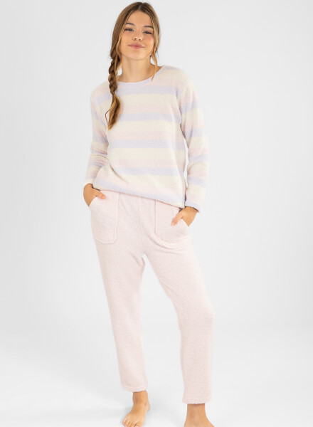 Pijama chenille rayado rosado Rosado