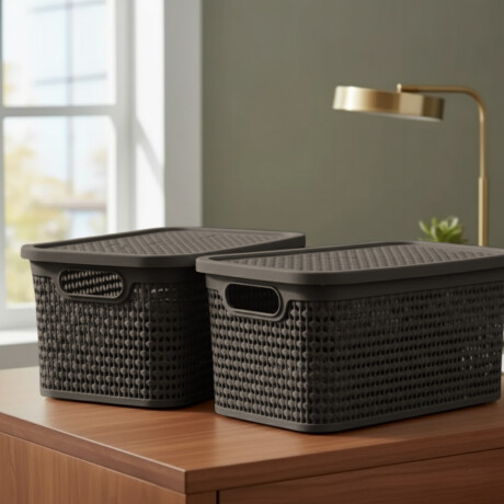 Set x2 Caja simil ratán 4 lts CHOCOLATE