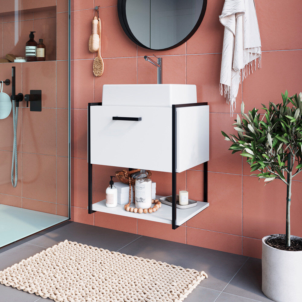 MUEBLE DE BAÑO SUSPENDIDO CON BACHA COLOR BLANCO / 50 CM Mueble De Baño Suspendido Con Bacha Color Blanco / 50 Cm