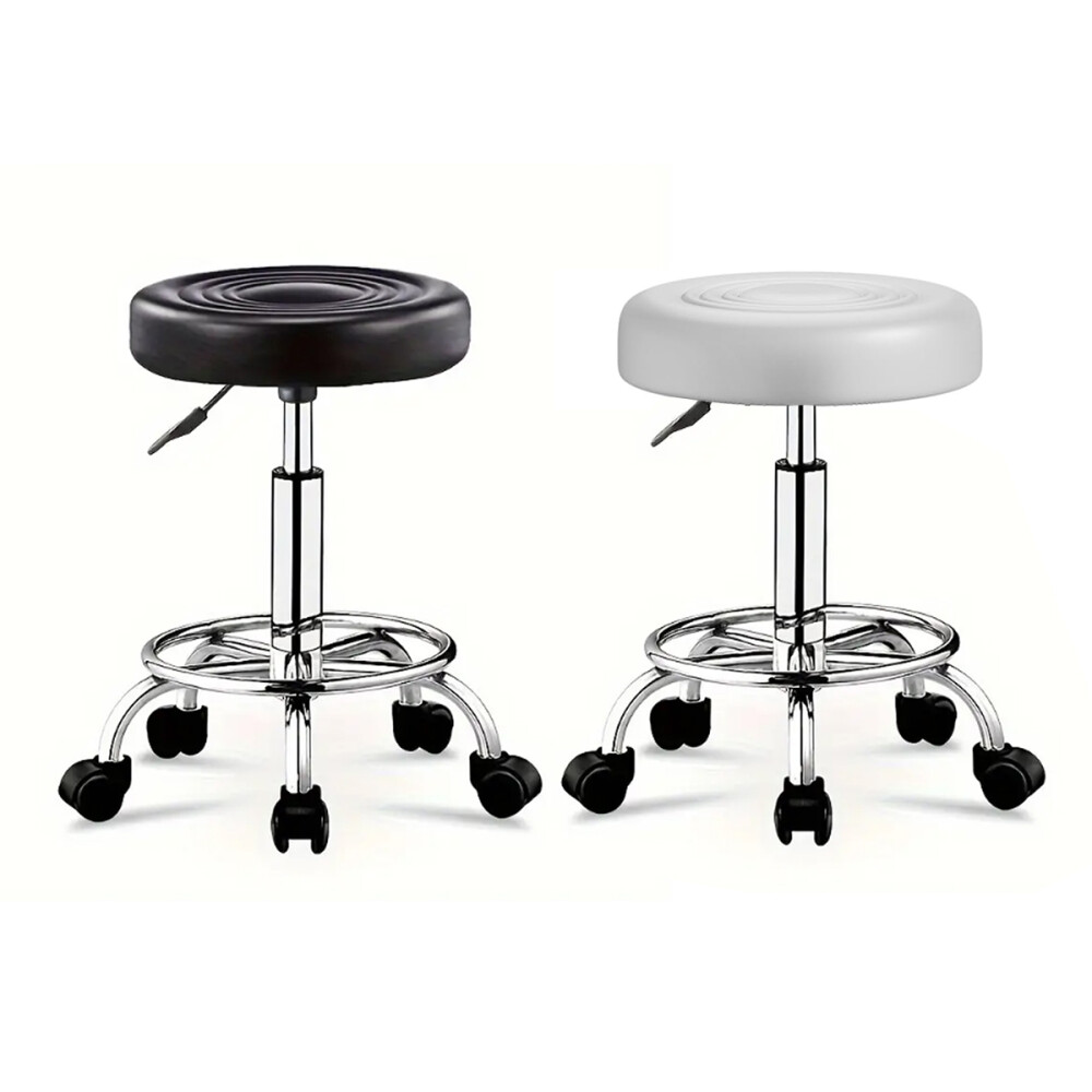 Banquito Giratorio Taburete Ajustable Rueditas Peluquería Blanco