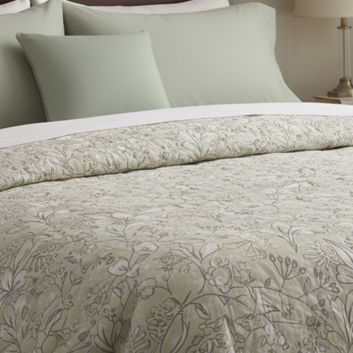 Acolchado Queen Size Terciopelo con Corderito Richmond 220 x 240 cm - VERDE 