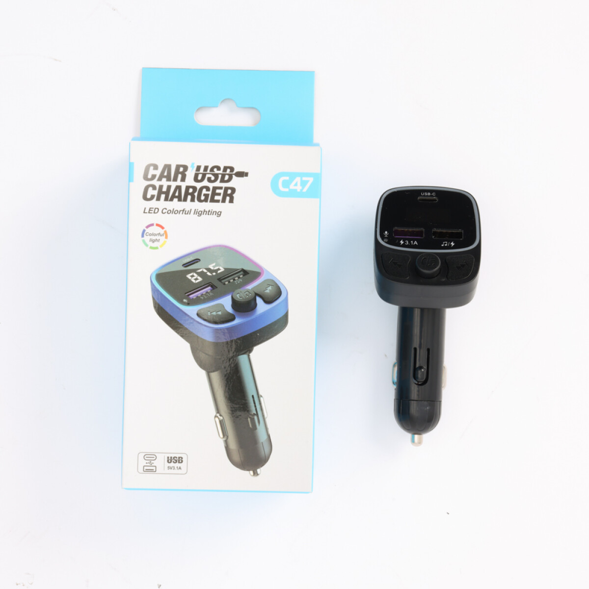 Transmisor FM para auto C47 BT USB MP3 cargador 3.1A 