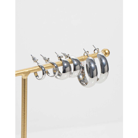 Set De Argollas De Metal Reciclado Plateado Rodio