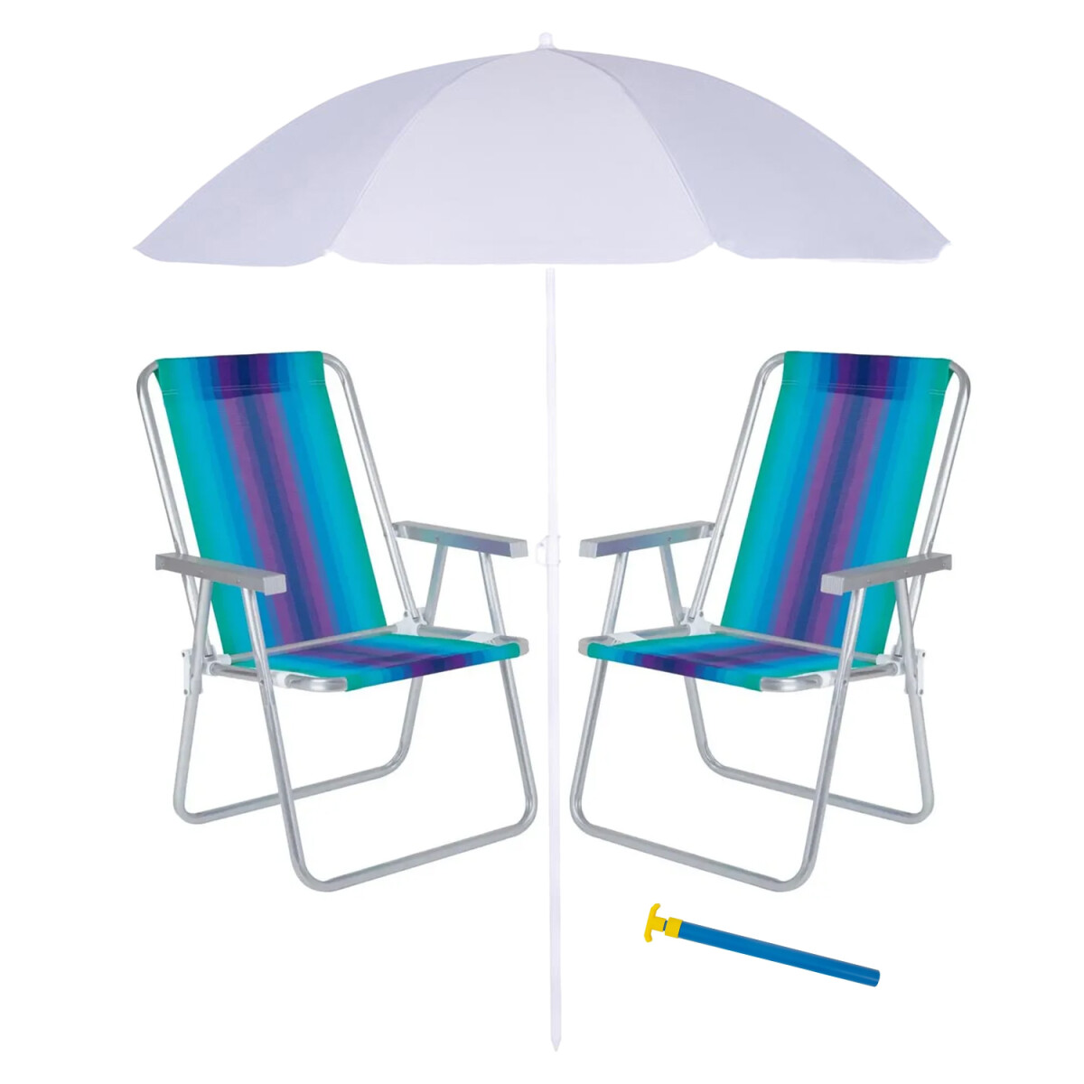 Set Sillas x2 Alum 120Kg + Sombrilla + Saca Arena Playa MOR - Verde Agua/violeta 