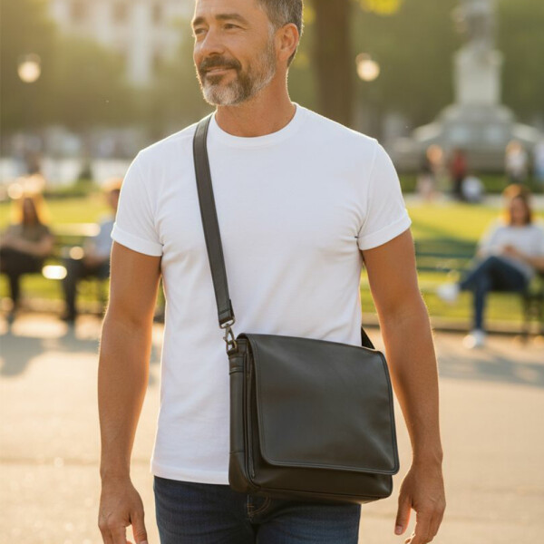 Bandolera grande con solapa y cierre Negro