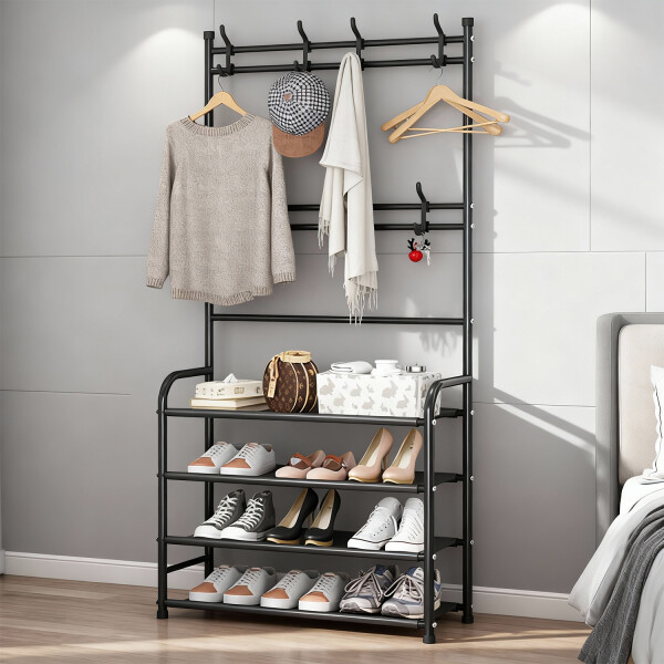 Perchero Ropa Rack Multifuncional Zapatero Organizador Percha Estantes Imback Color Negro Perchero Ropa Rack Multifuncional Zapatero Organizador Percha Estantes Imback Color Negro