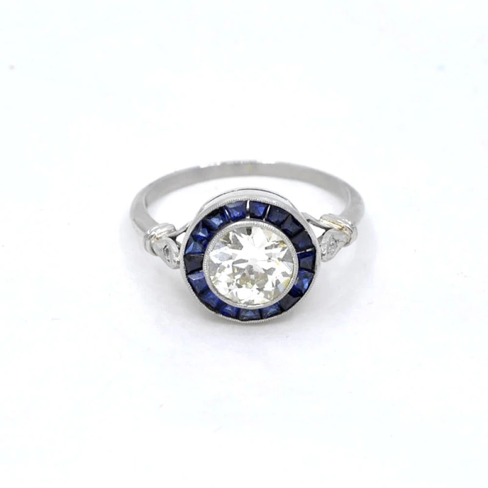 Anillo Platino, Brillante Y Zafiros Sintéticos Anillo Platino, Brillante Y Zafiros Sintéticos