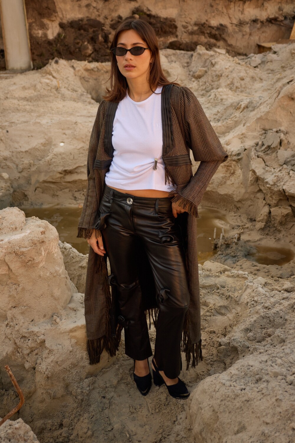 Leather Rosette jeans Negro