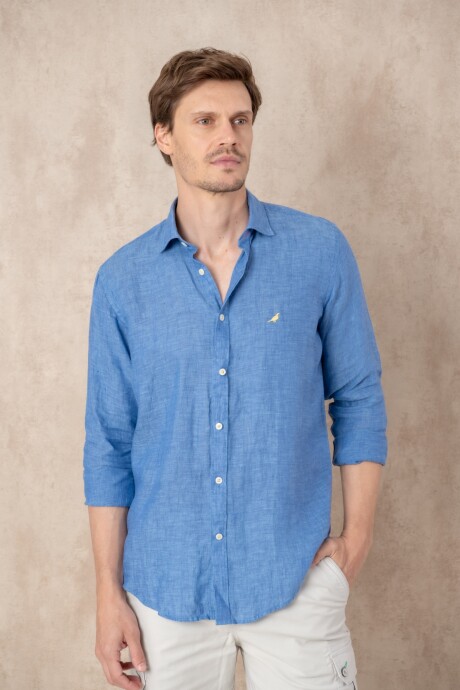 Camisa Lino Short Collar Blue