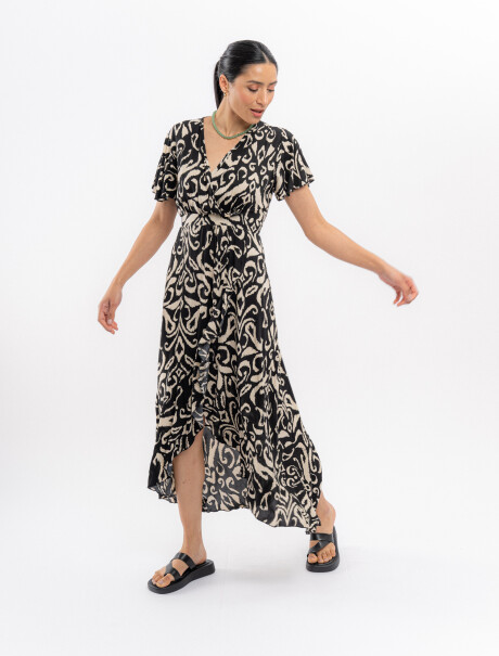 Vestido midi estampado negro