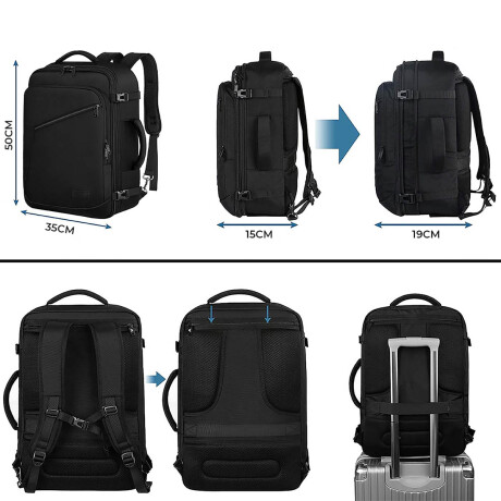 Mochila Viaje Valija Carry On Extens Liviana Calidad Negro