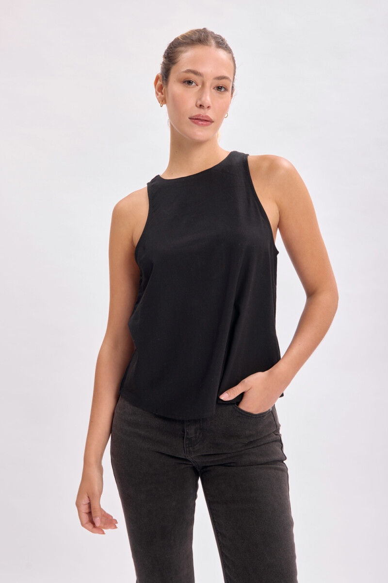 Top con lino - Negro 