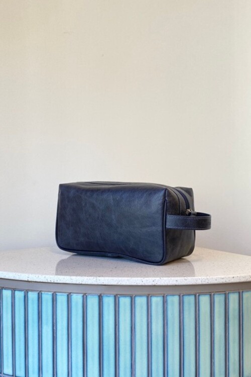 Necessaire grande en cuero Azul