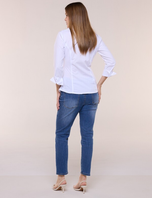 Camisa Tablas Frontales Y Laterales Elastizados BLANCO