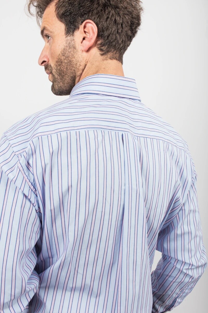 Camisa Oxford Brixton Rayada Celeste y Lila