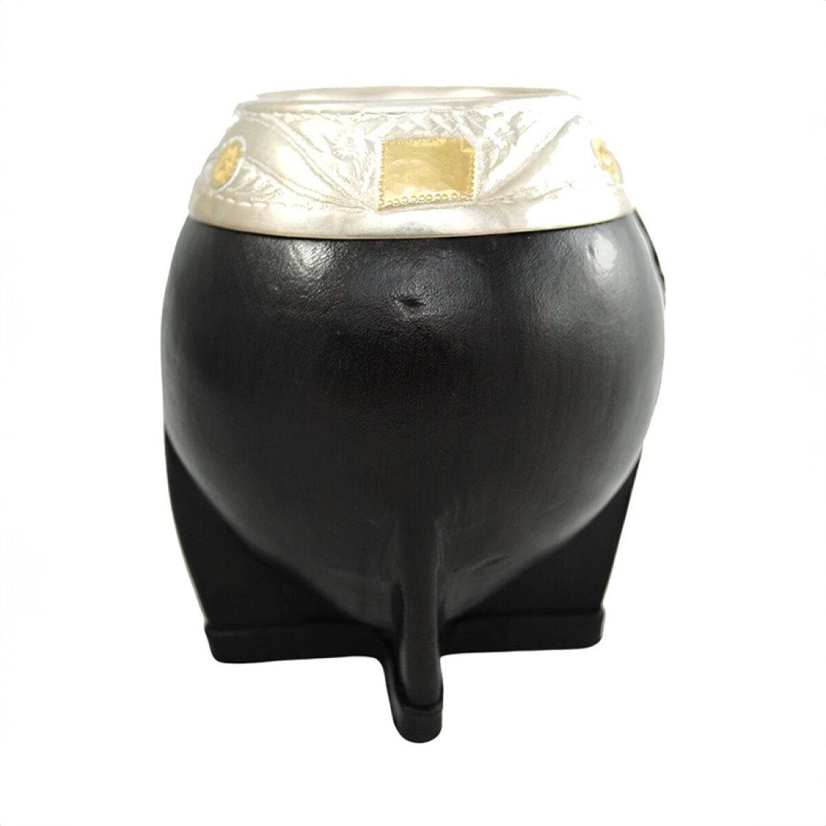 Mate De Cuero Con Pie, Virola De Plata Y Oro Modelo 506 Con Pie 