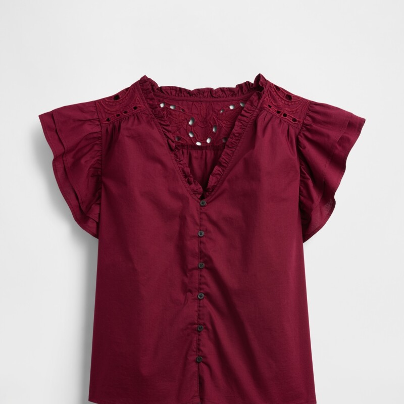 V-FLUTTER SLV EYELET YOKE TOP RED DELICIOUS