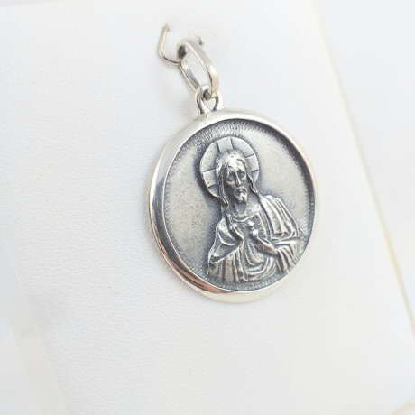 Medalla religiosa de Plata 925 Diámetro 30 mm Sagrado corazón de Jesús