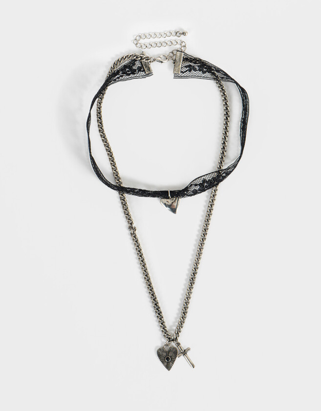 Collares Cortos Con cruz Collar Corto Con Cruz Y Corazón - Plateado Antique Silver