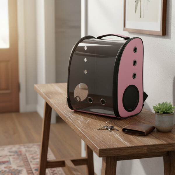 Mochila Transportadora Bolso Cuerina Premium Mascota Capsula Color Rosado