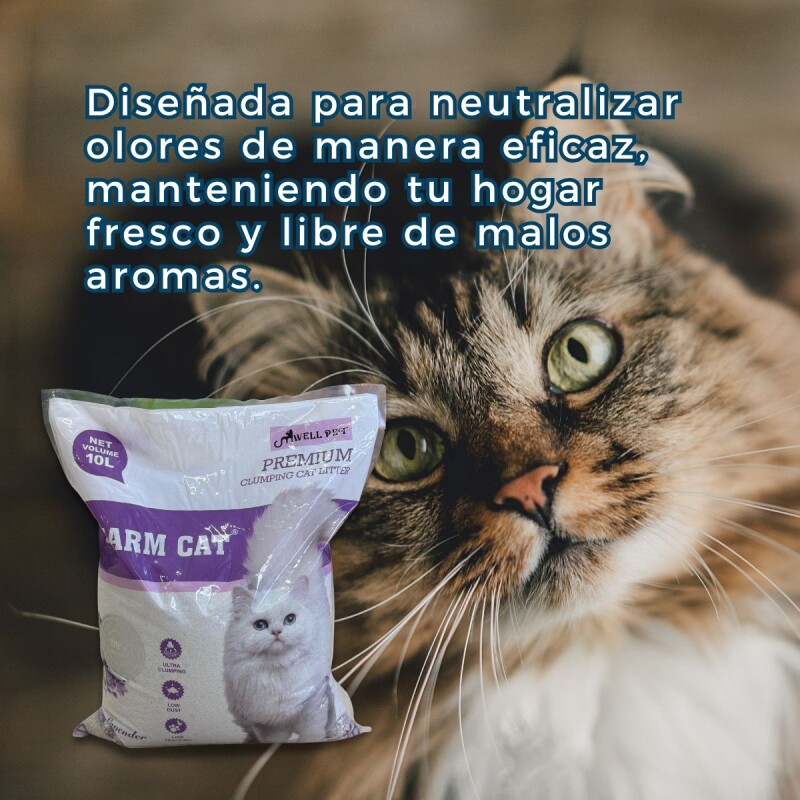 ARENA SANITARIA AGLOMERANTE CHARM CAT PREMIUM BAJO POLVO SIN OLORES 8 KG LAVANDA