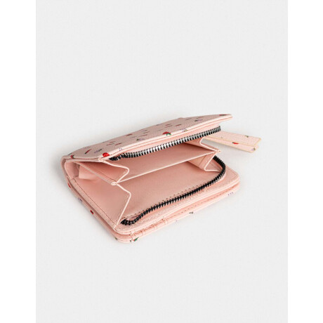 Billetera Cuerina Flores Rosa Viejo