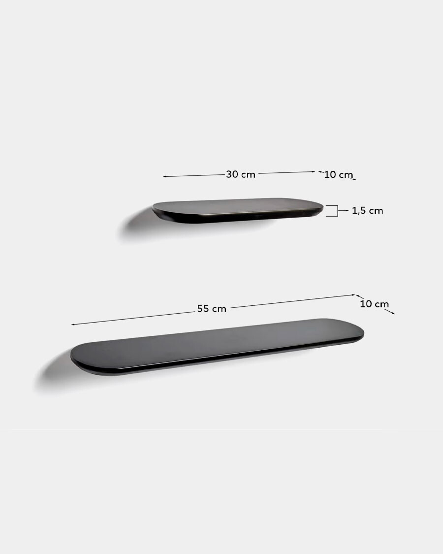 Set Arely de 2 estantes de MDF con acabado lacado negro 30 cm / 55 cm