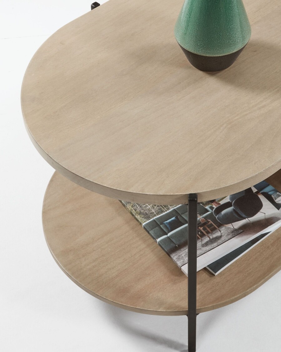 Mesa de centro Palmia 110 x 55 cm madera maciza de mango patas acero acabado negro Mesa de centro Palmia 110 x 55 cm madera maciza de mango patas acero acabado negro