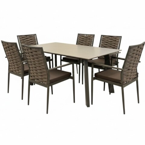 JGO DE COMEDOR P/JARDIN ALUMINIO/MARMOL 7PZAS Unica