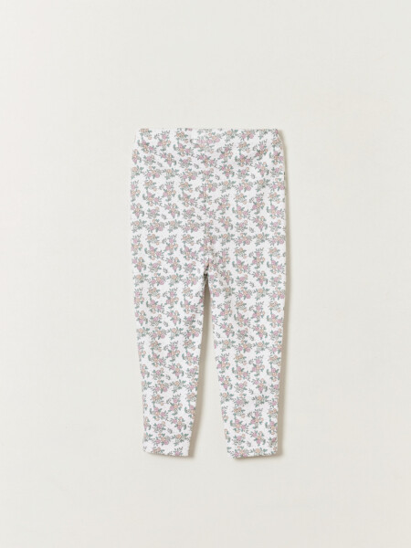 Calza rib estampada Flores Beige