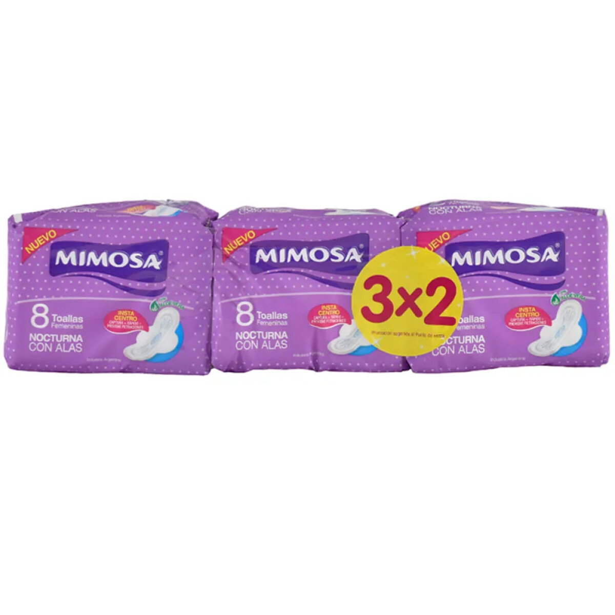 Toallitas Femeninas mimosa Nocturnas C/Alas x8 Lleve 3 Pague 2 