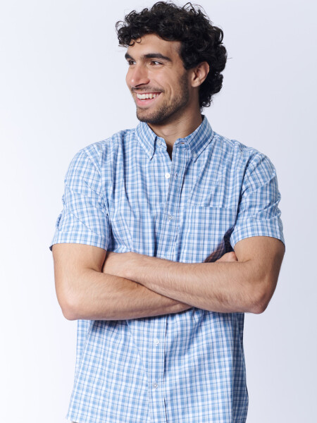 Camisa manga corta a cuadros Azul