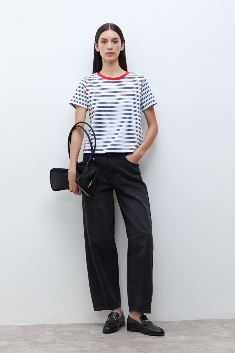 Remera rayada manga corta - blanco 