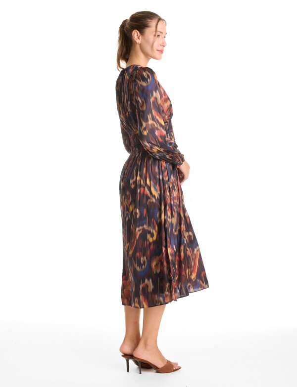 Vestido Print & Frunces MULTI/MARRON
