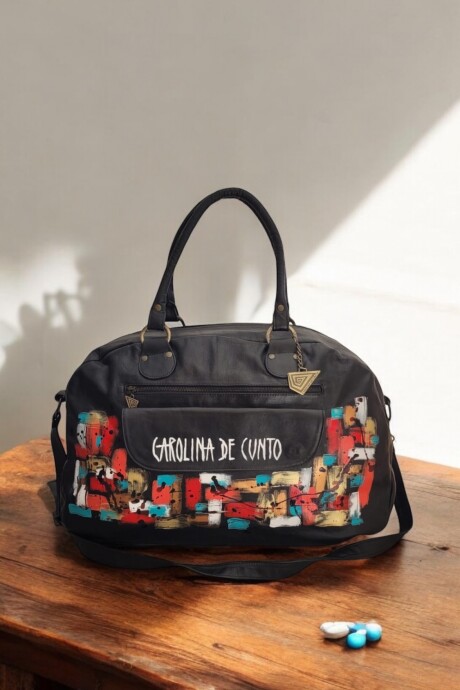 Bolso De Viaje Negro Con Arte Multicolor. Bolso De Viaje Negro Con Arte Multicolor.