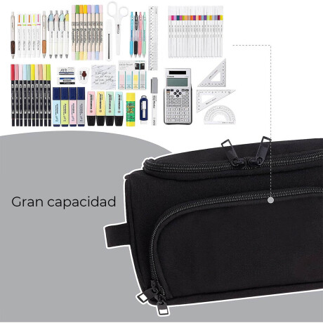 Cartuchera Escolar Liceal Grande 22x12cm Doble Cierre Negro