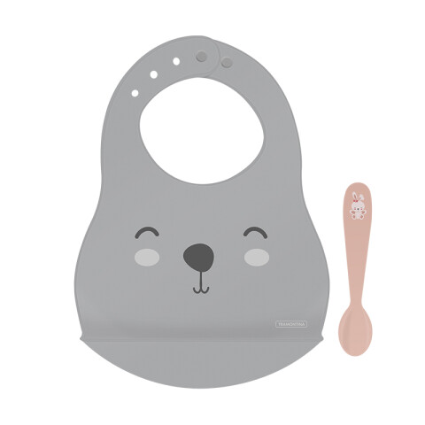 Kit infantil babero + cuchara rosada "LE PETIT" TR5186