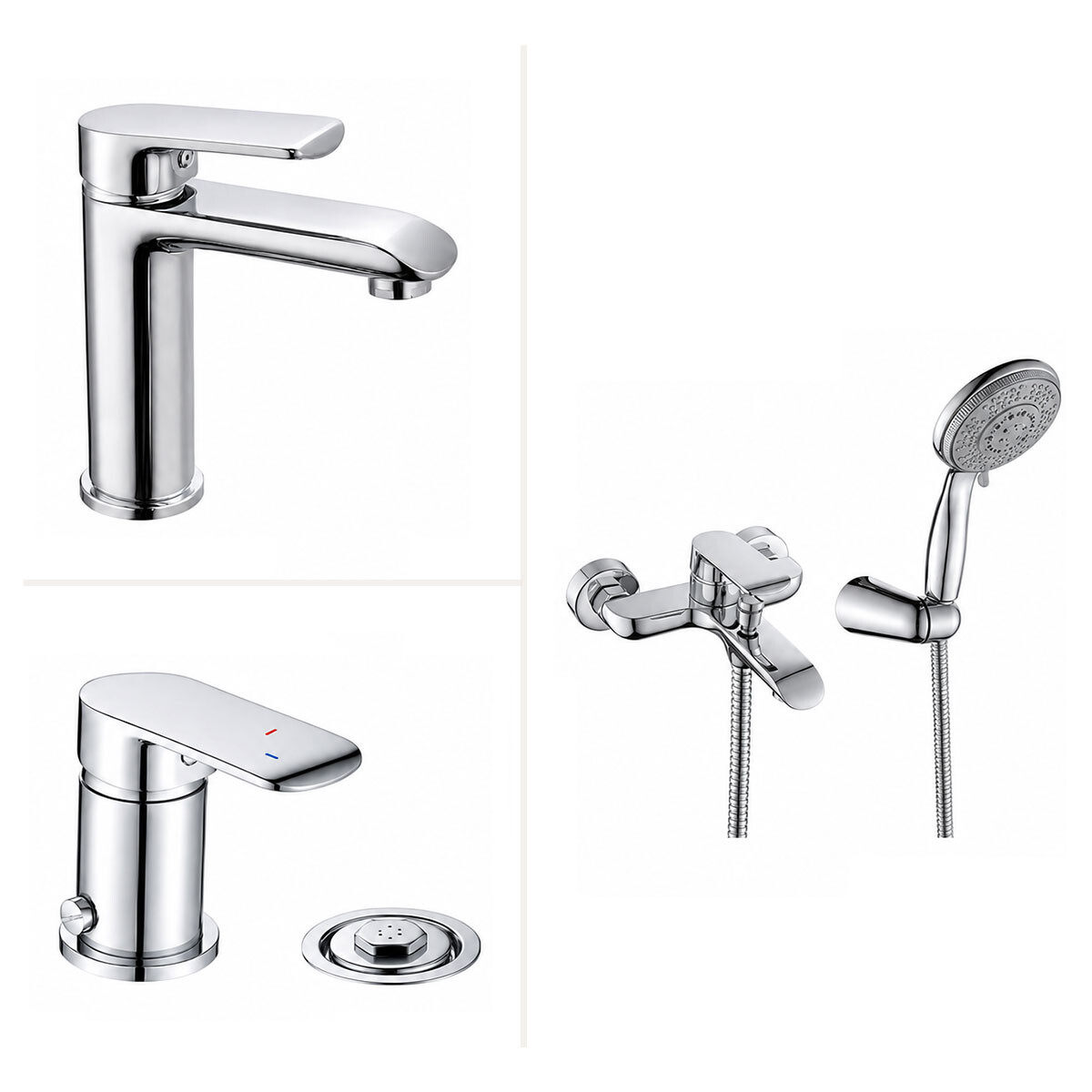 Juego Grifería Lavatorio Bajo Ducha Exterior Y Bidet 