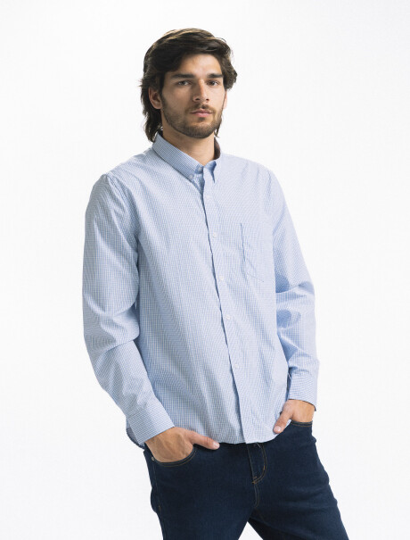 Camisa a Cuadros Manga Larga Celeste/Fantasia 7