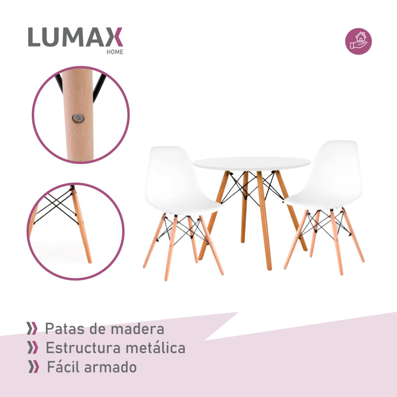 Juego de comedor Con Mesa Circular de 80cm + 2 Sillas Eames Blanco