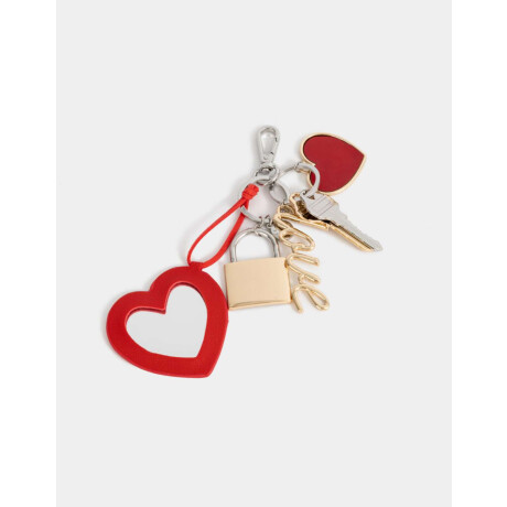 Llavero Y Charm Con Espejo De Corazón Rojo Medio