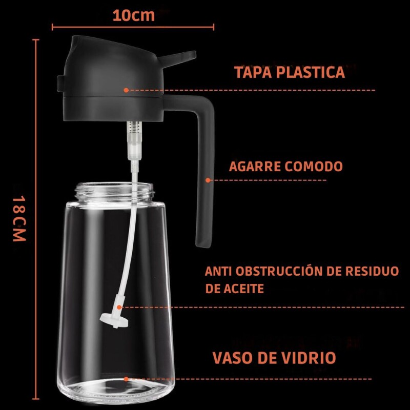 Dispensador Rociador Aceite 2 En 1 Pulverizador Cocina 470ml Negro Dispensador Rociador Aceite 2 En 1 Pulverizador Cocina 470ml Negro
