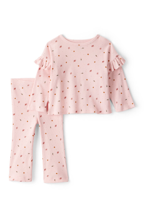 Set dos piezas de algodón, pantalón y remera, diseño floral Sin color