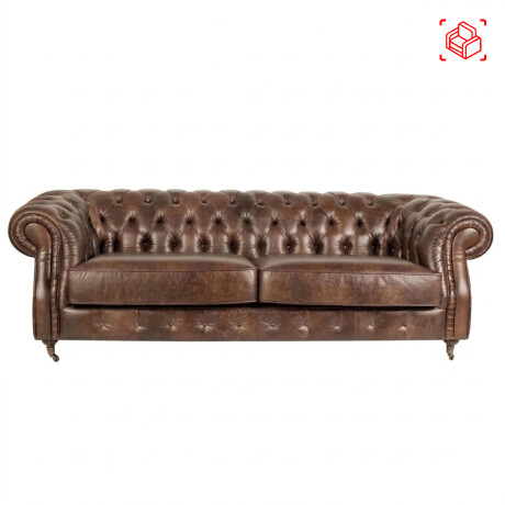 SOFA 3 CUERPOS CUERO-100-NATURAL MARRON NEW CHESTERFIELD CHOC.
