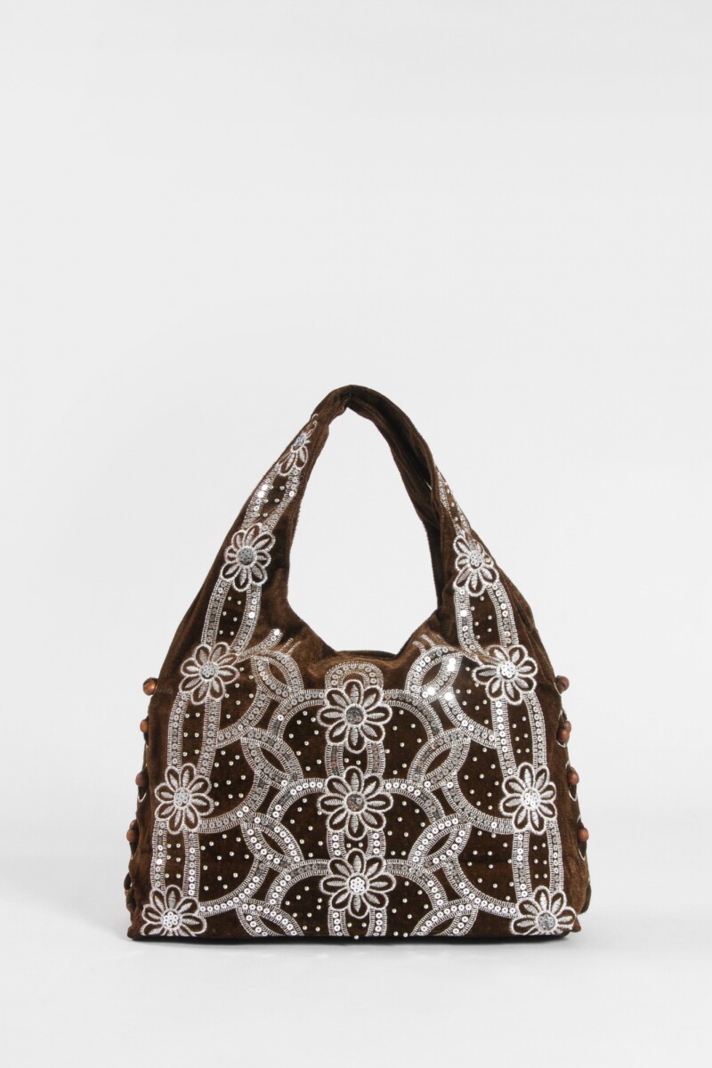 Cartera de fiesta mostacillas flor marrón