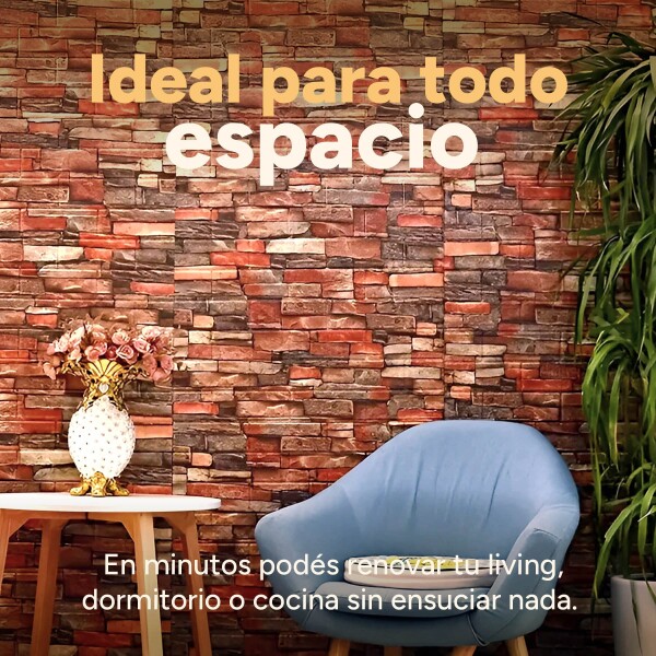 Revestimiento Pared Adhesivo 3d Piedra Ladrillo 20 Mts x 0,70 Mts Variante Color Rojo Ladrillo