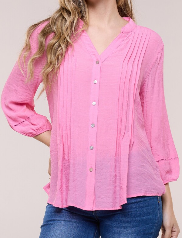 Blusa Con Alforzas En Delantero Y Botones ROSA
